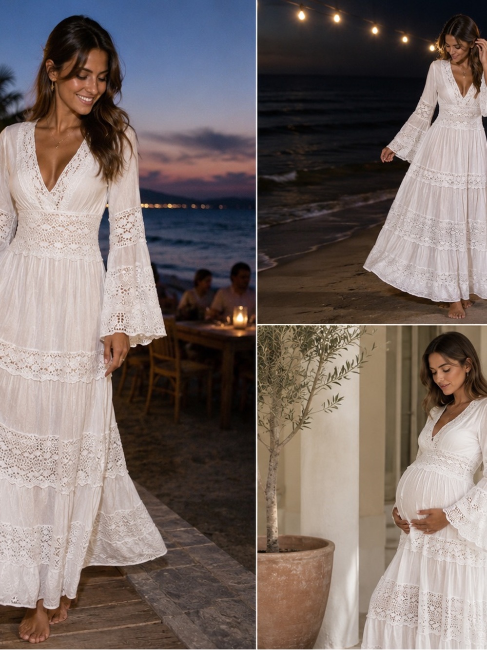 Elegant White Lace Maxi Dress with Bell Sleeves